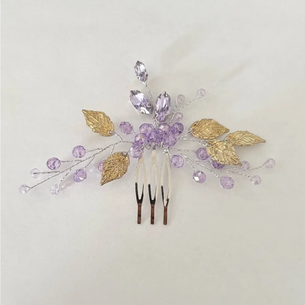 Purple Beaded Hair Clip